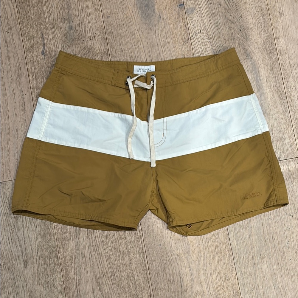 Men's Saturdays New York City Mustard and White Swim Shorts size 32